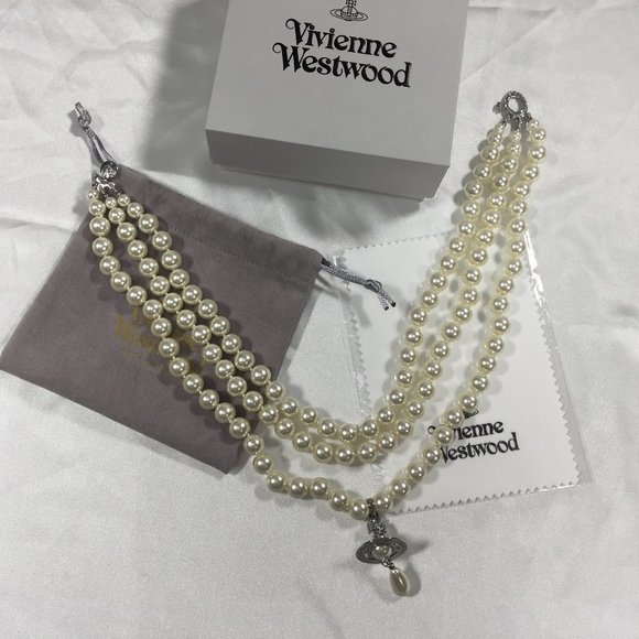 Vivienne Westwood Drop Pearl Silver Necklace - Picture 1 of 6
